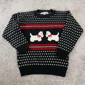 Kate Collins Vintage Scottie Dog Birds Eye Sweater Black Red White Small USA